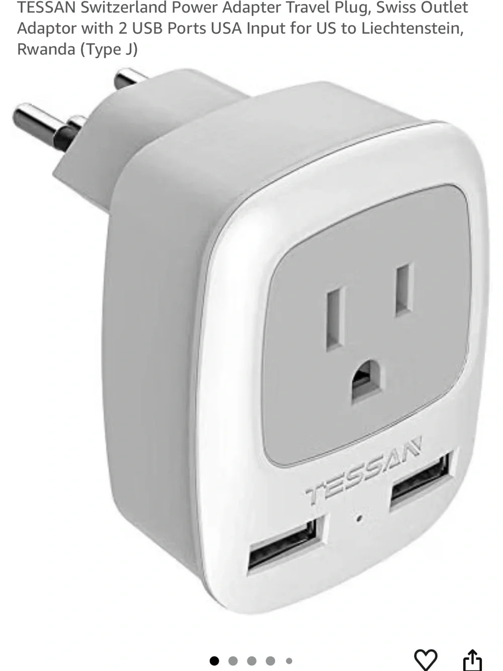 Tessan NEW White USB Wall Charger Adapter with US Outlet and USB Ports.